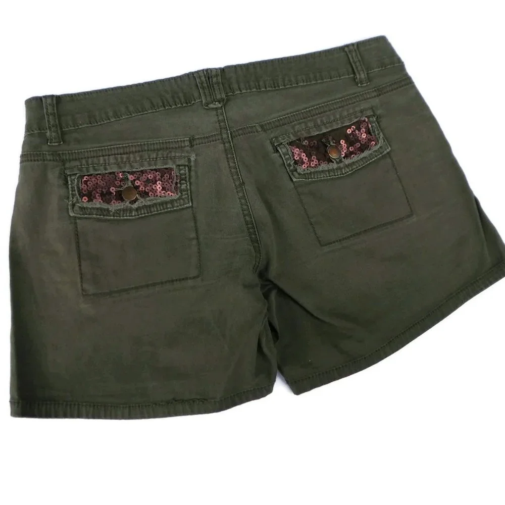 Maurices Shorts Olive Green Sequin Copper Cotton Spandex 5 6